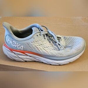 Hoka Light Gray and Orange Athletic Shoes